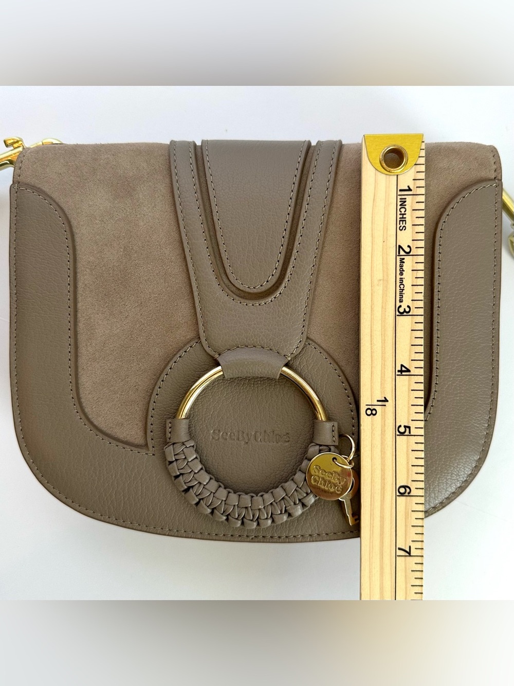 New See by Chloé Hana Suede & Leather Shoulder Bag in Motty Grey - Picture 9 of 16